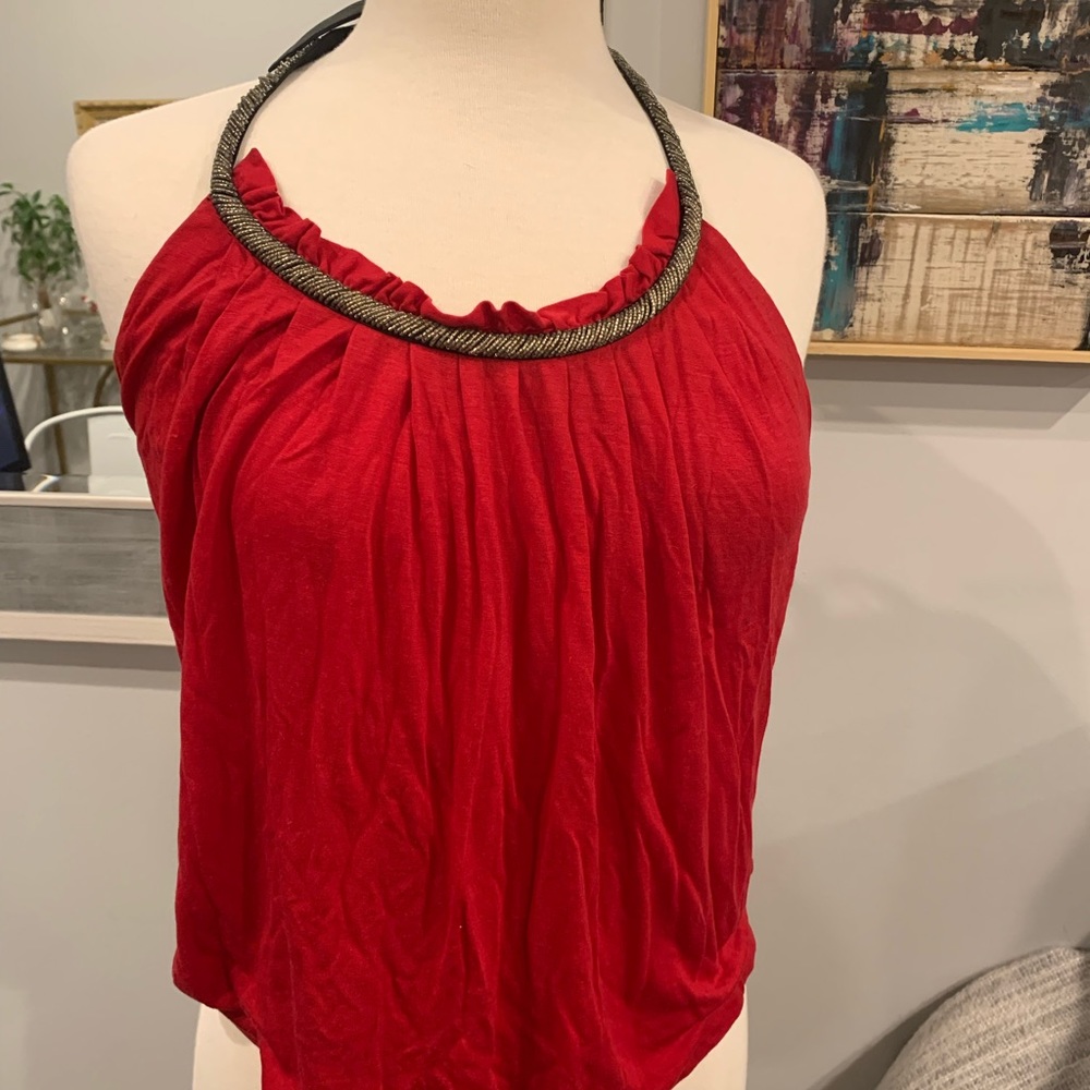 3.1 Phillip Lim red beaded halter top